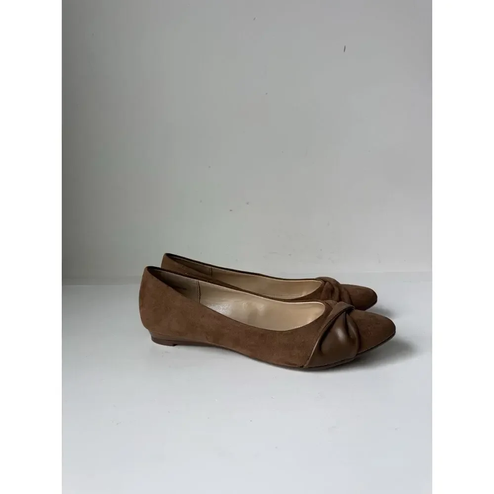 Coach & Four Ballet Flats Womens 8 Beige Bow Pointed Toe Slip On Casual Comfort